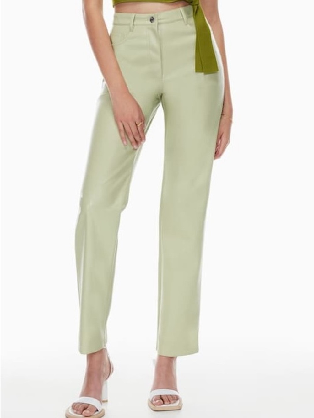Wilfred| Aritzia| ‘The Melina’ Sage Green Straight Leg Faux Leather Pants Sz 0